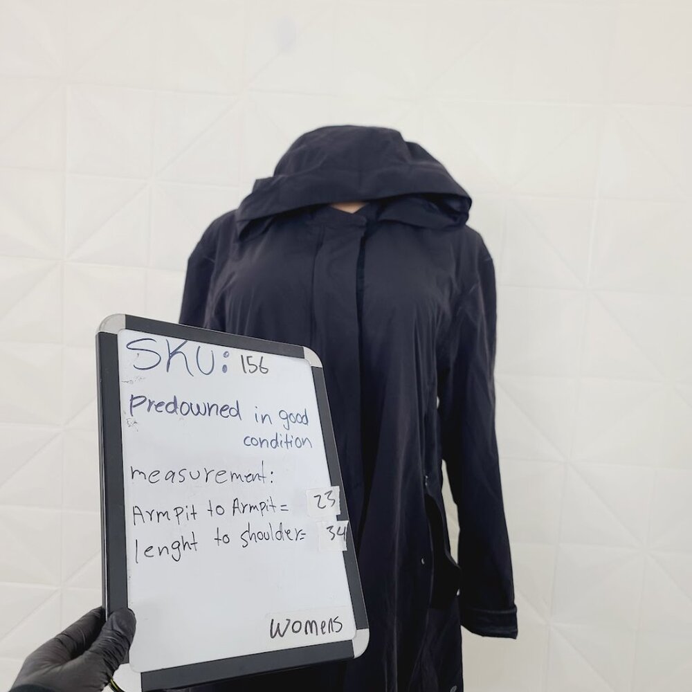 Lululemon Women's Black Hooded Long Full Zip Nylon Over Rain Parka Jacket Sz 10 - Picture 9 of 9